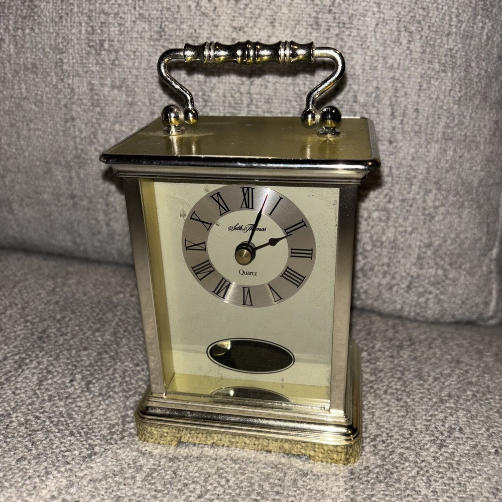 Vintage Seth Thomas Gold Brass Rapture Carriage Quartz Clock Model 243 90s Retro - Picture 9 of 9